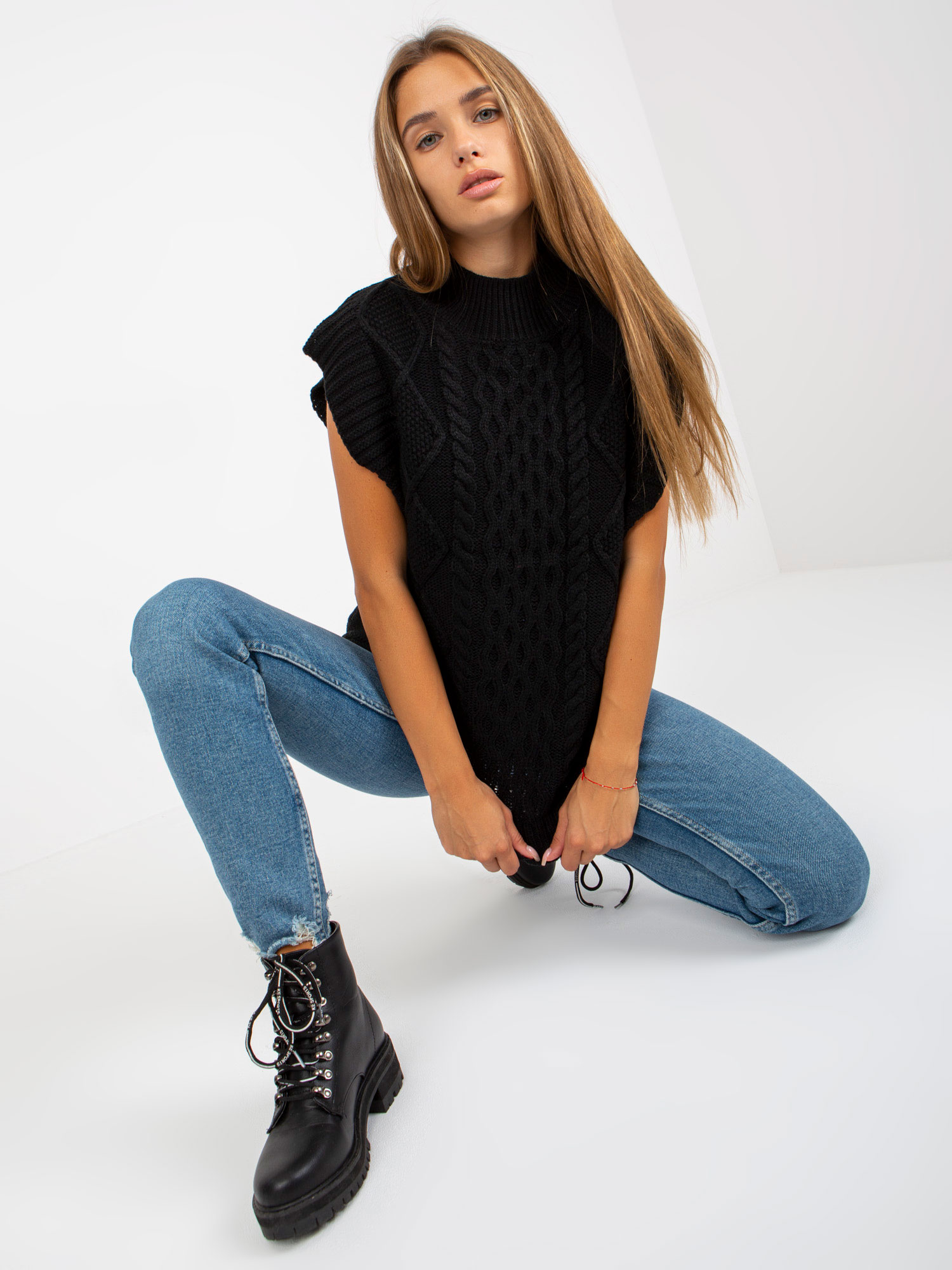 Black, Knitted Vest With Braids SUBLEVEL