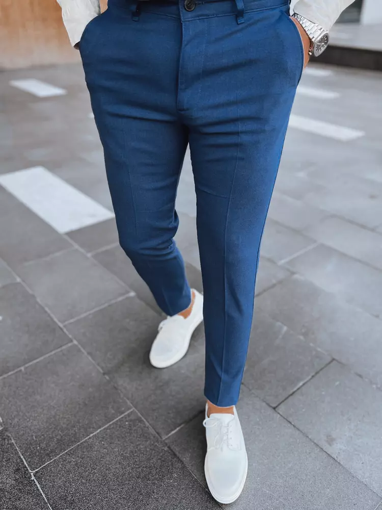 Men's Chino Herringbone Trousers Dark Blue Dstreet