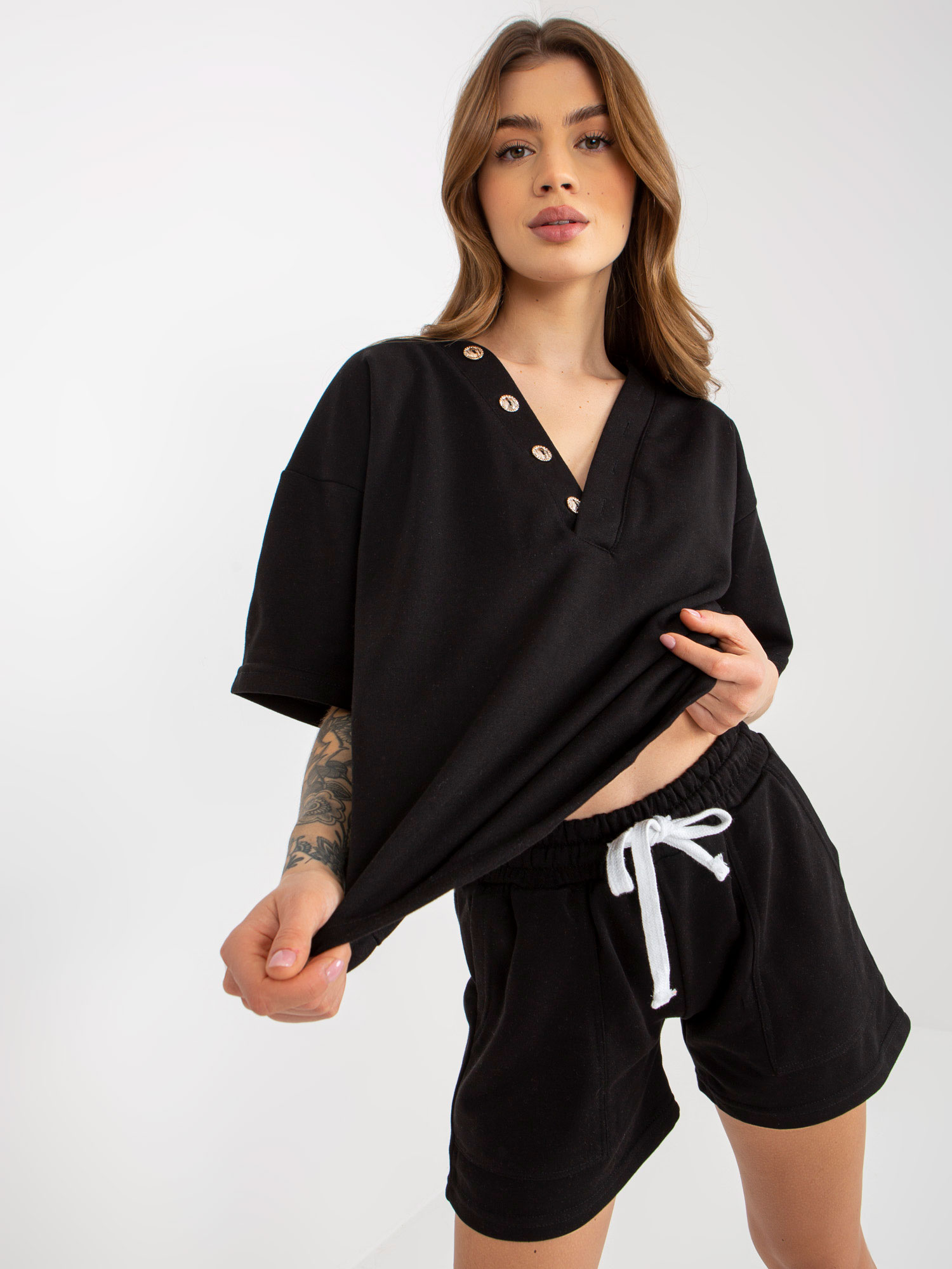 Black Summer Tracksuit With Shorts