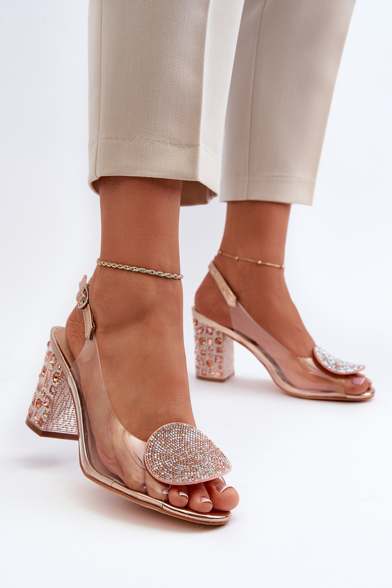 Levně Transparentní sandály na vysokém podpatku z růžového zlata D&A