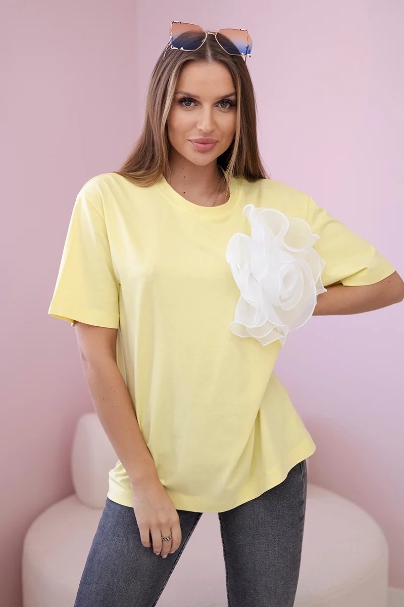 Cotton blouse with decorative yellow flower