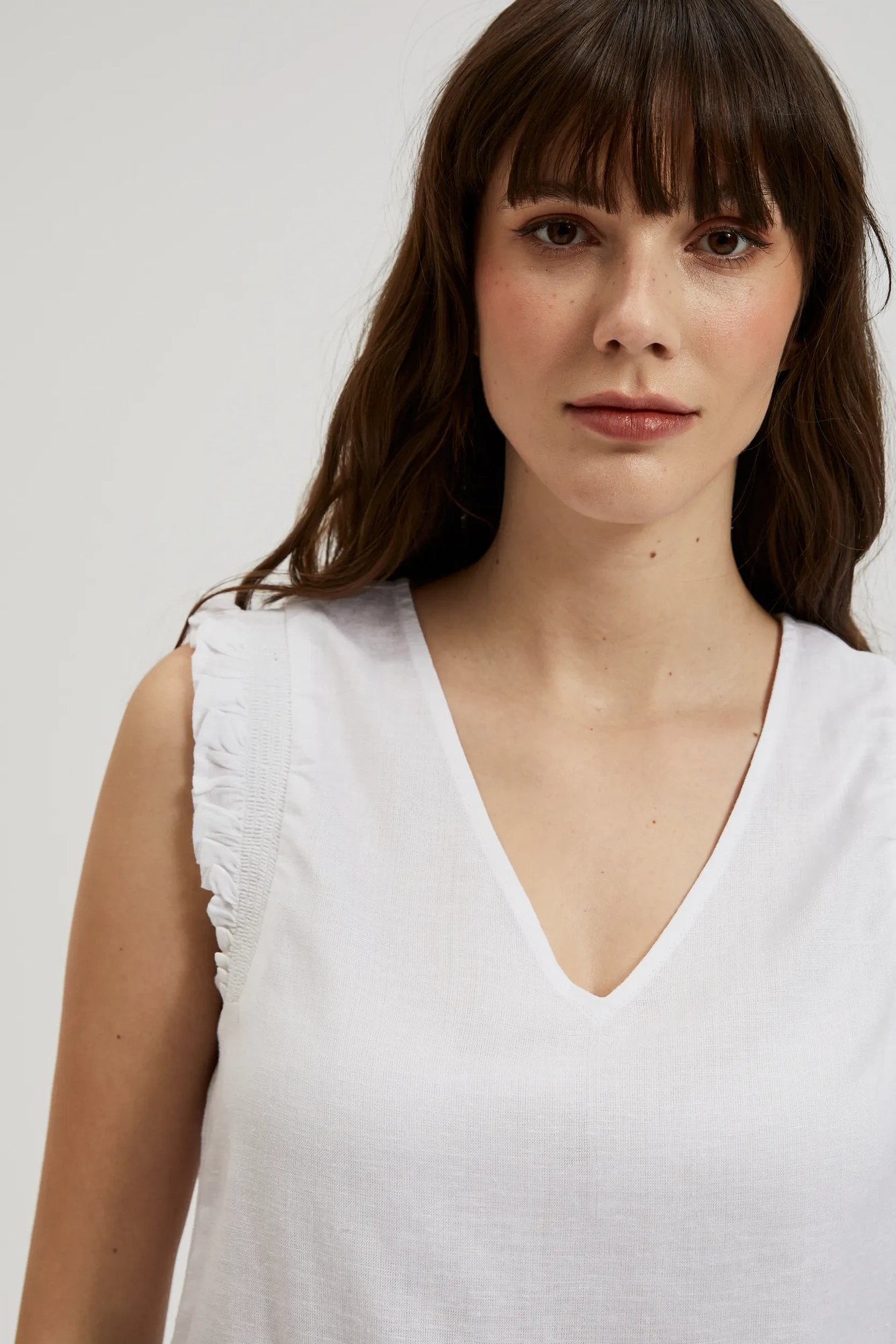 Women's tank top with ruffles MOODO - white