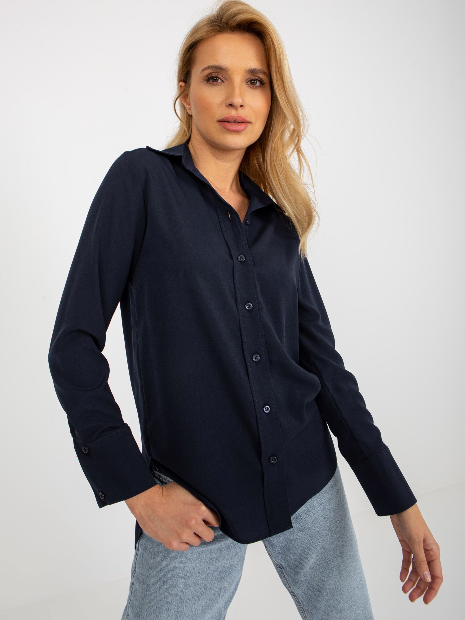 Navy Blue Elegant Classic Long Sleeve Shirt