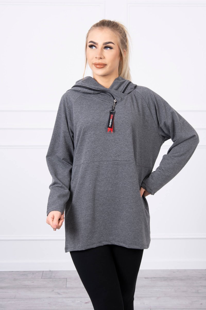 Tunic With Zipper On Hood Oversize Graphite