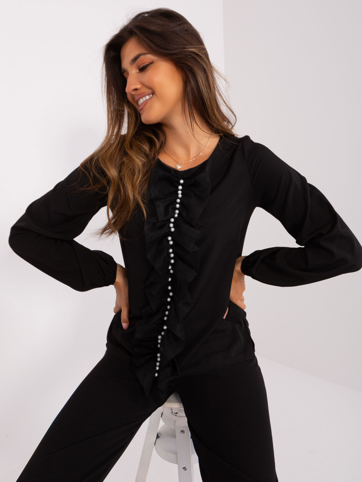 Black formal blouse with long sleeves
