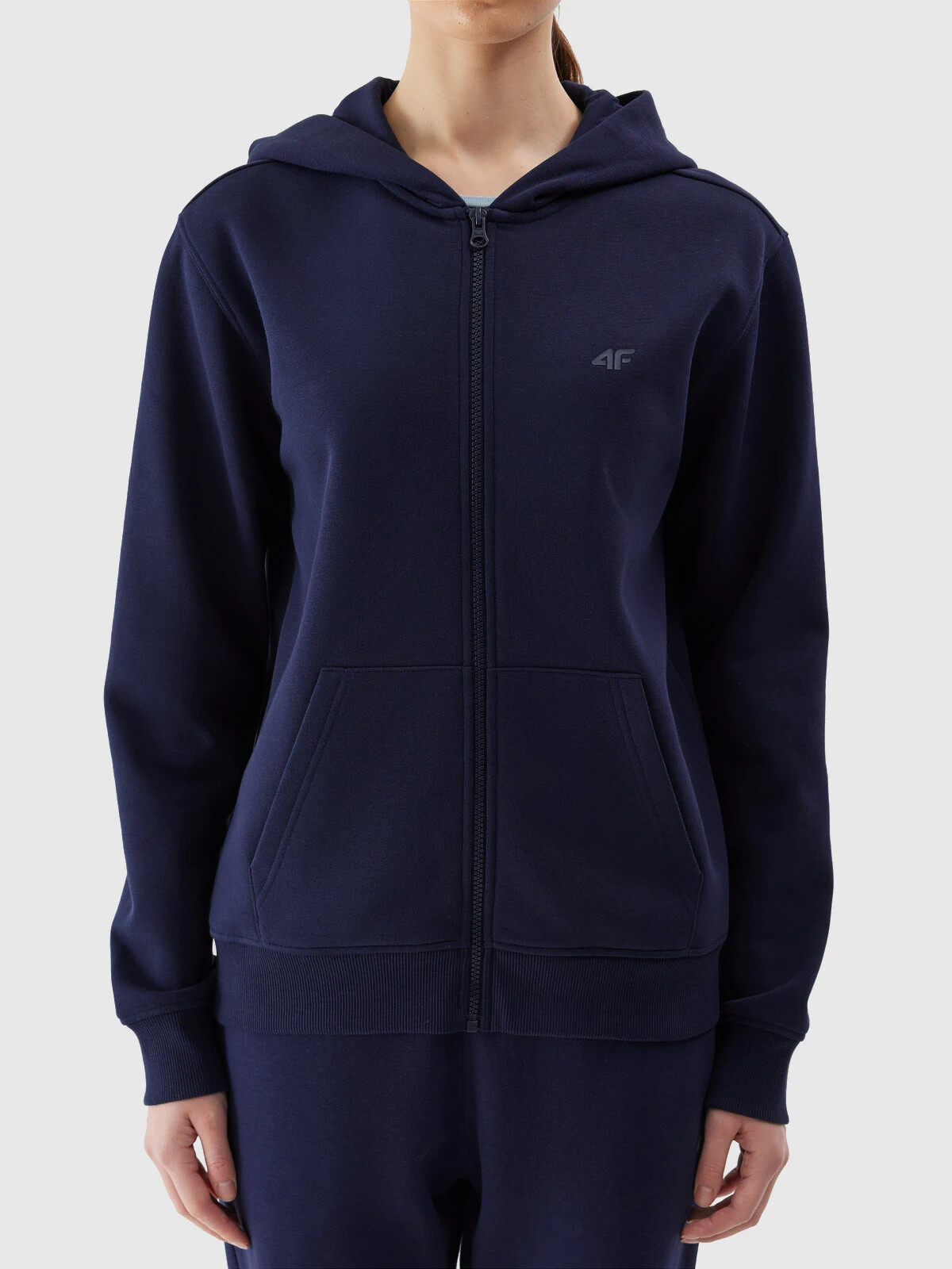 Women's Sweatshirt Zipped Up Hoodie 4F - Navy Blue