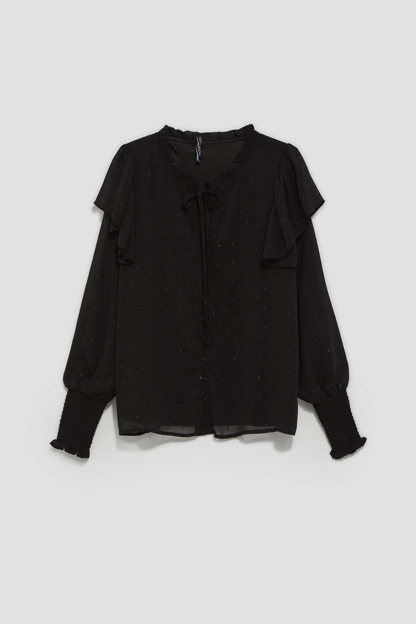 Shirt with a tied neckline and ruffles