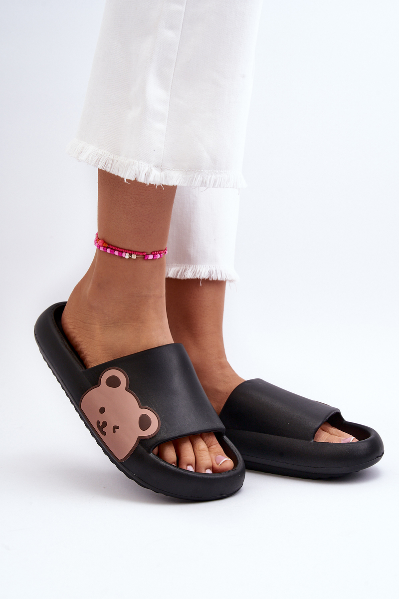 Women's lightweight foam slippers with a teddy bear motif Black Parisso