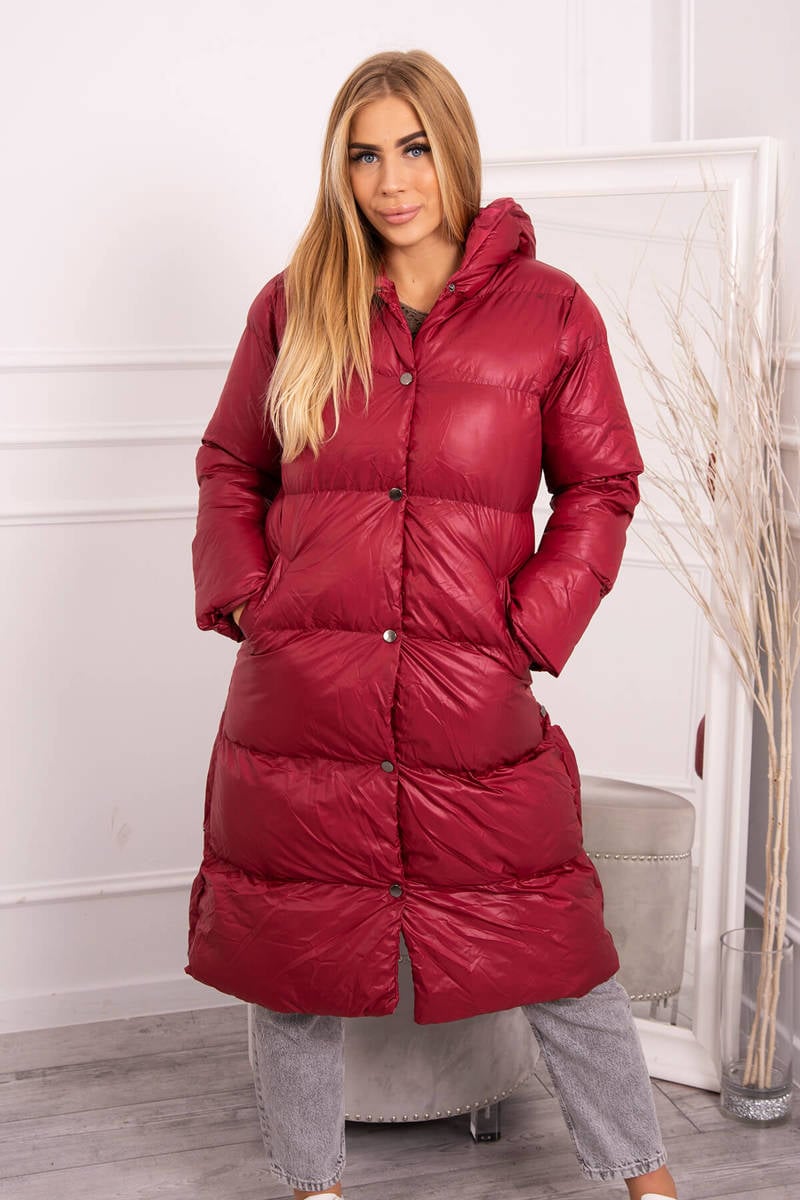 Quilted winter jacket with burgundy hood