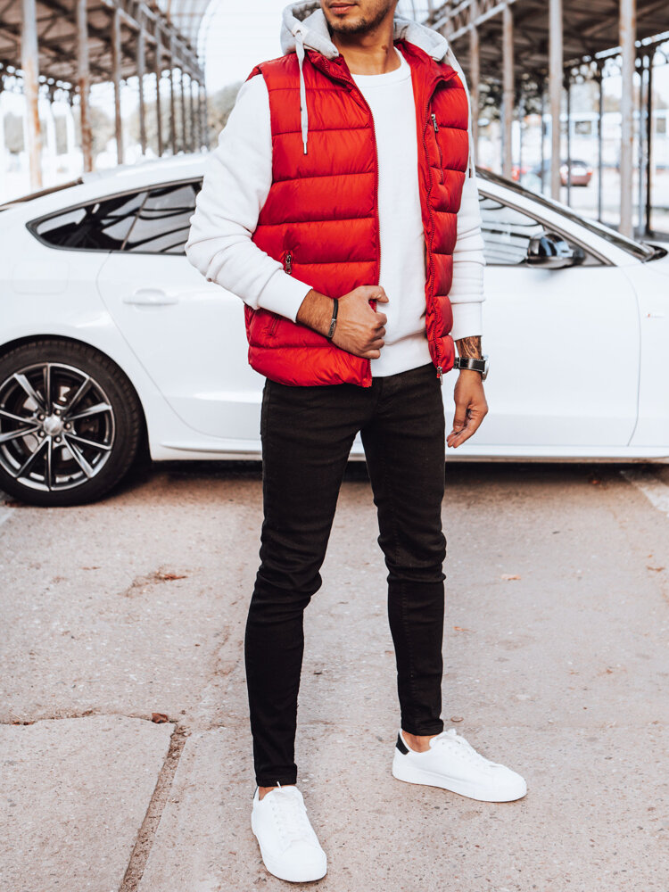 Men's Quilted Vest With Hood Red Dstreet