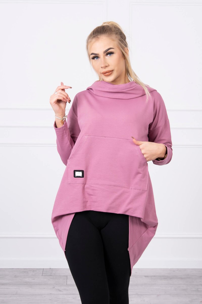 Sweatshirt With Long Back And Hood Dark Pink