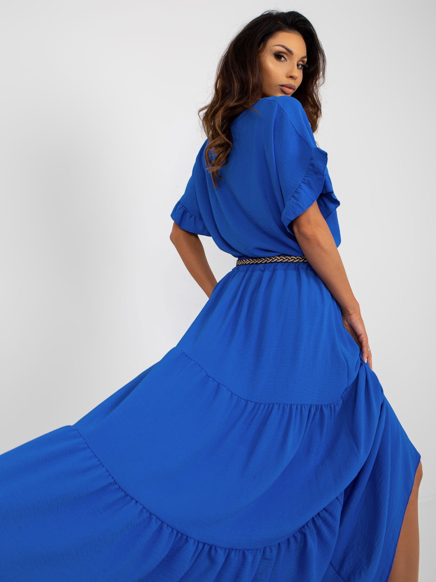 Cobalt blue maxi skirt with ruffle for summer