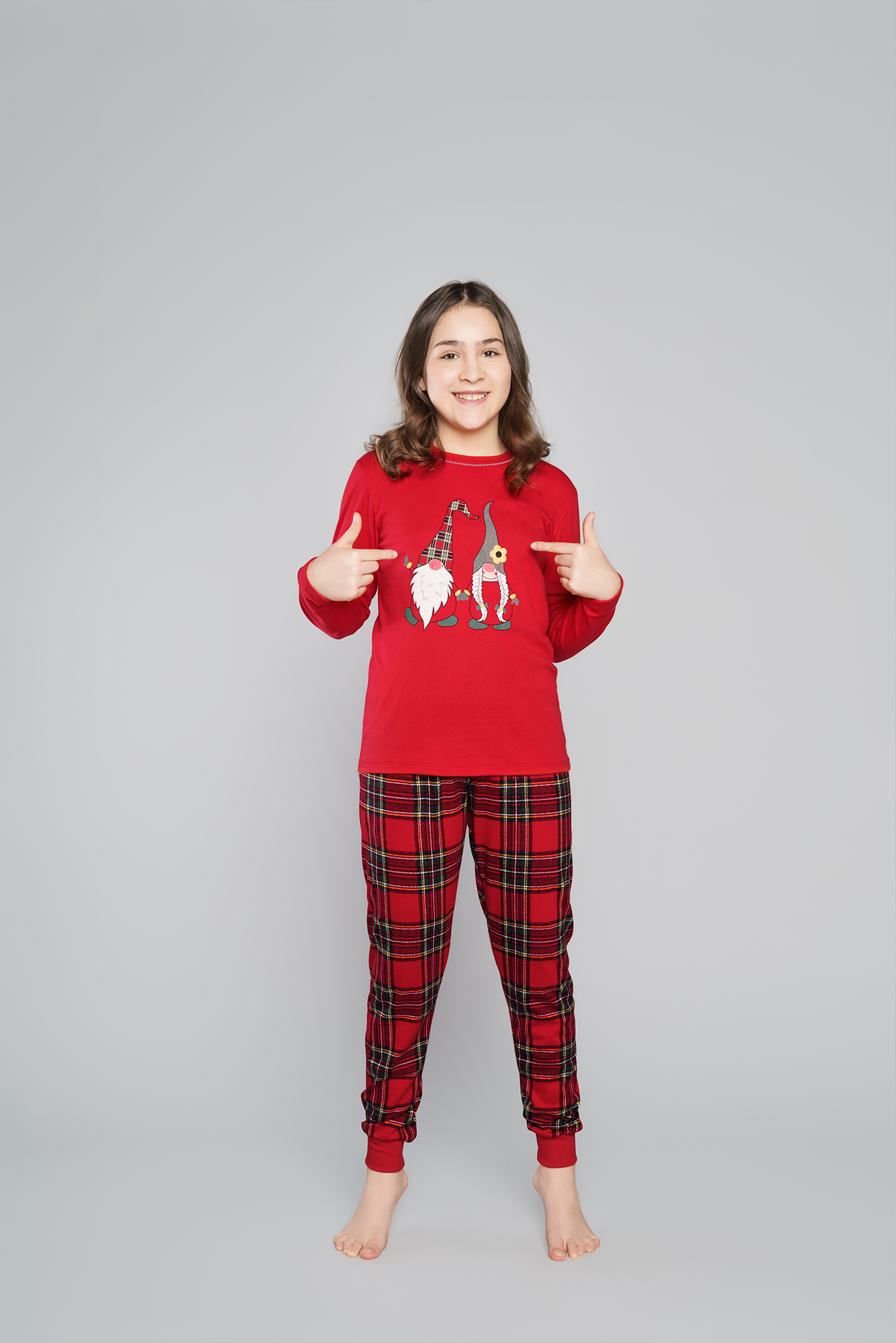 Santa pajamas for girls, long sleeves, long pants - red/print