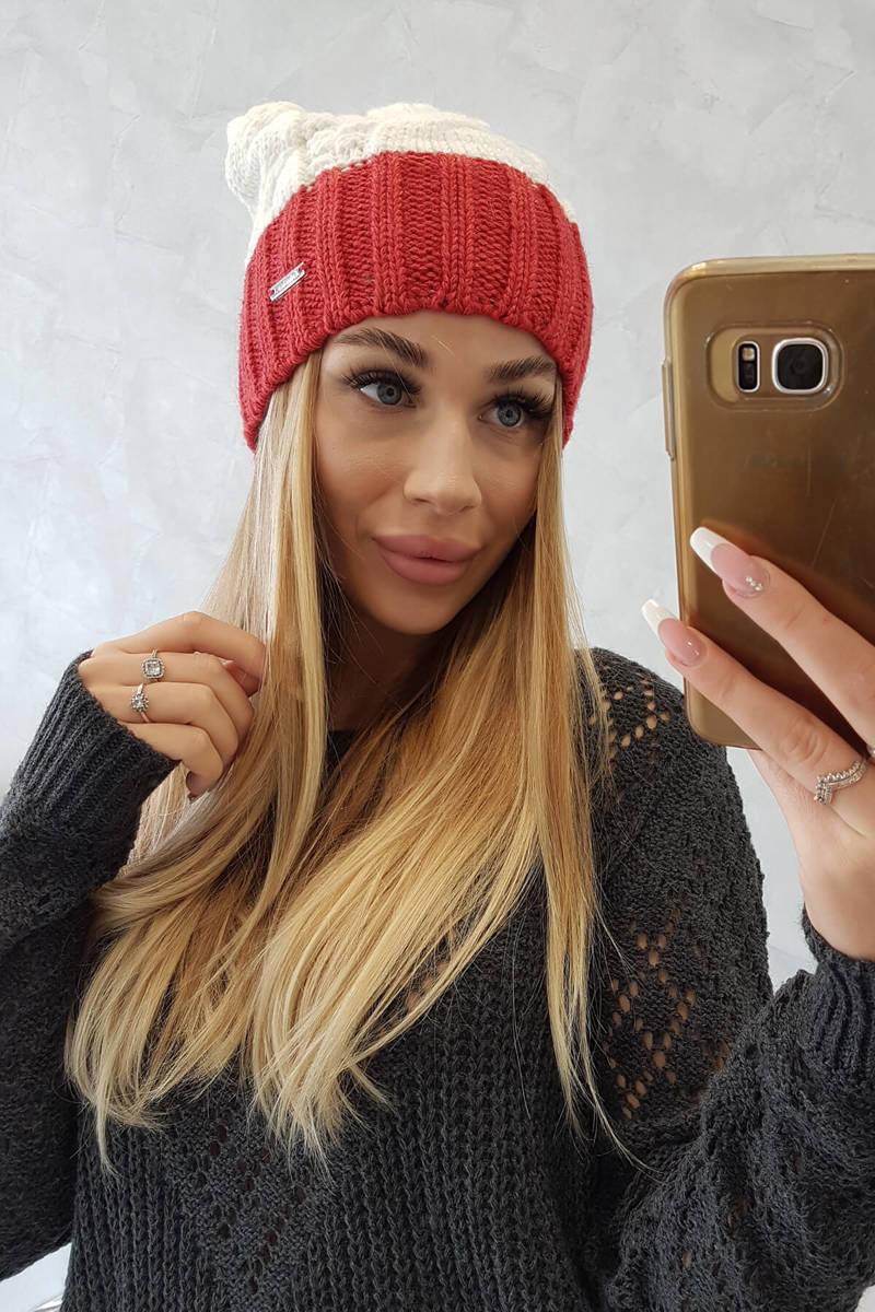 Beanie with fleece Paris K212 ecru+burgundy
