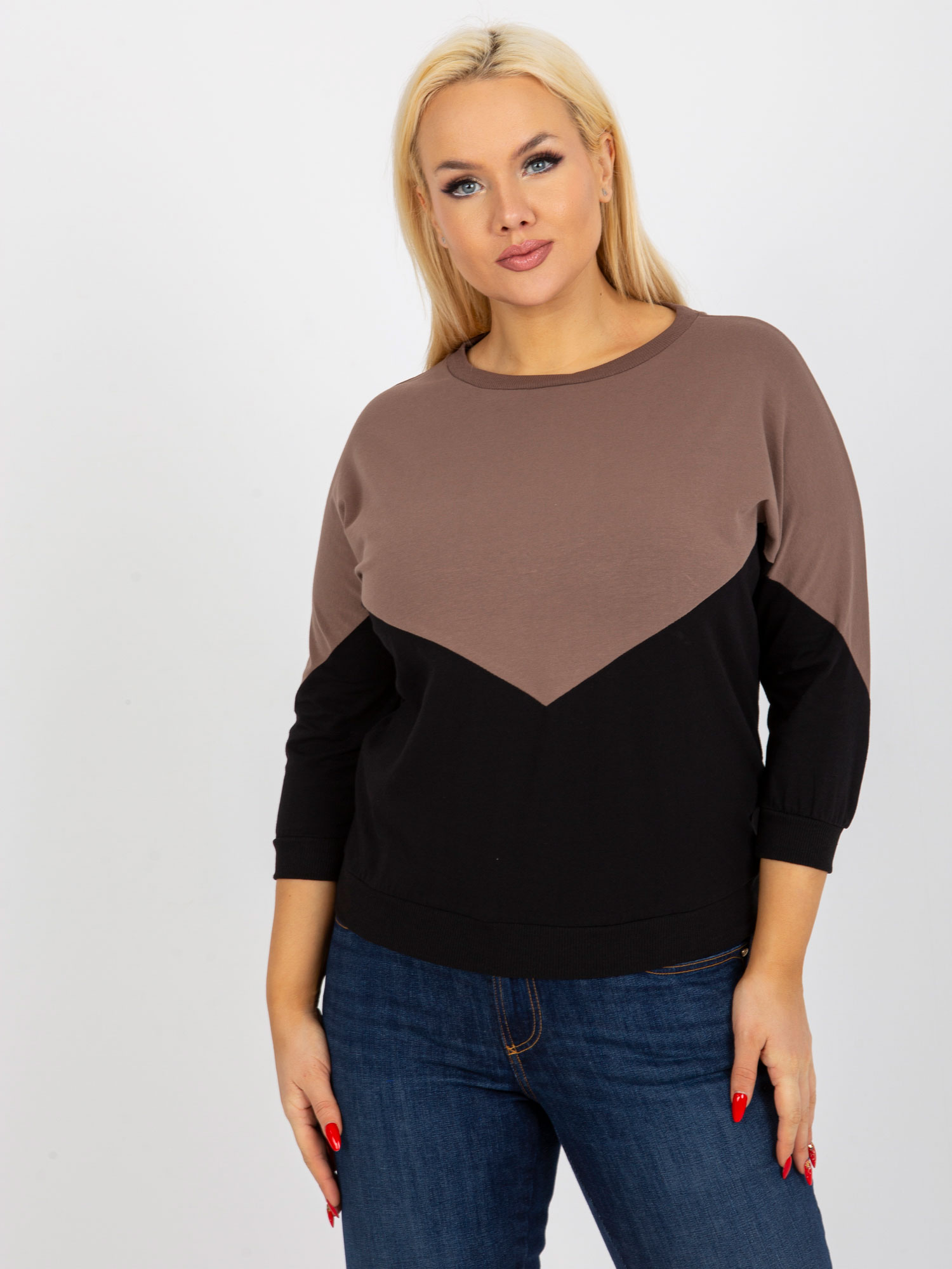 Basic Brown-black Cotton Blouse Plus Size