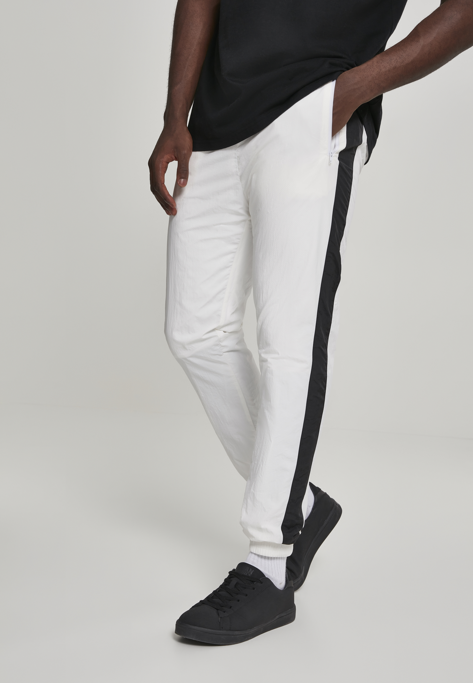 Side Striped Crinkle Track Pants Wht/blk