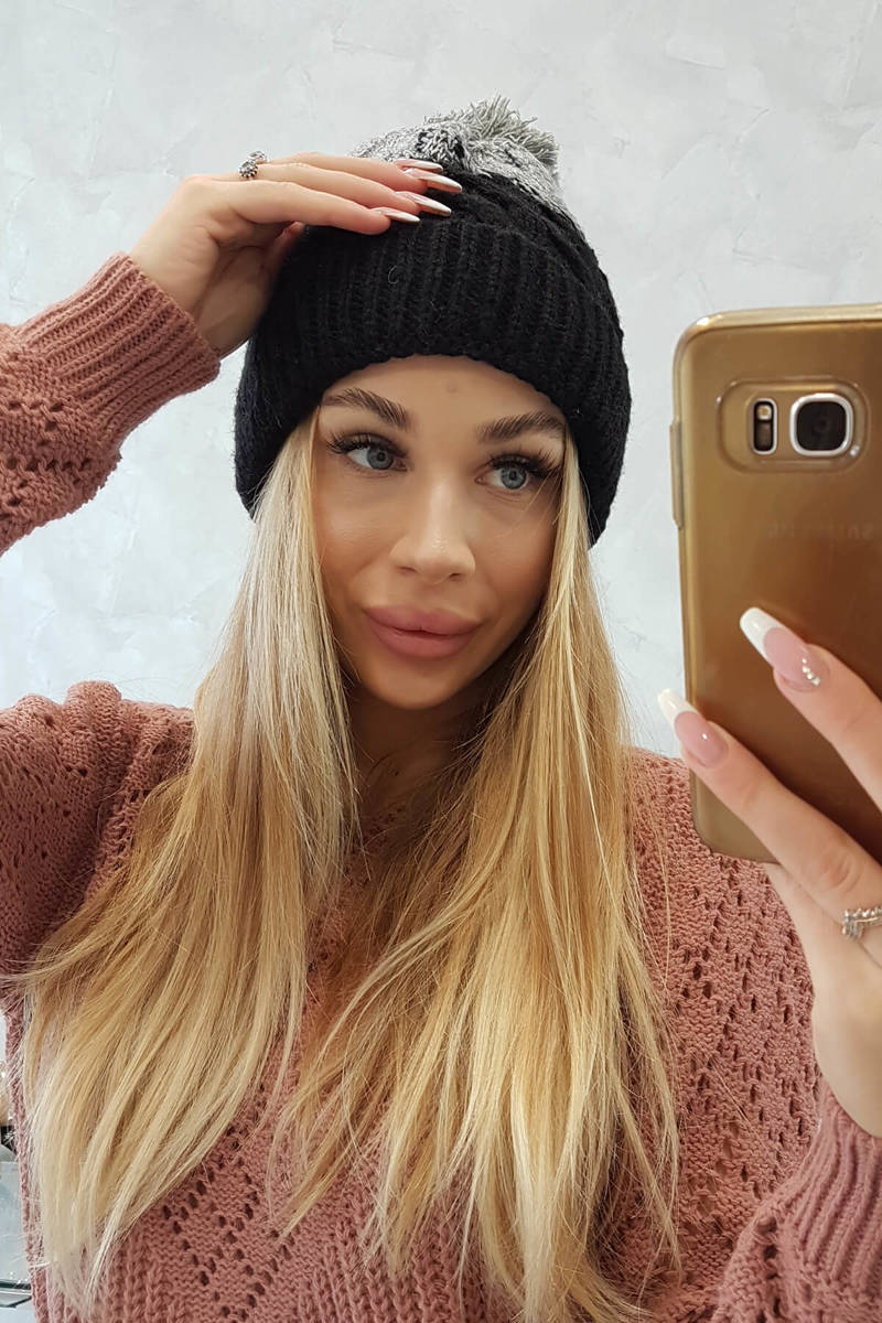 Beanie with fleece Ilona K218 black+grey