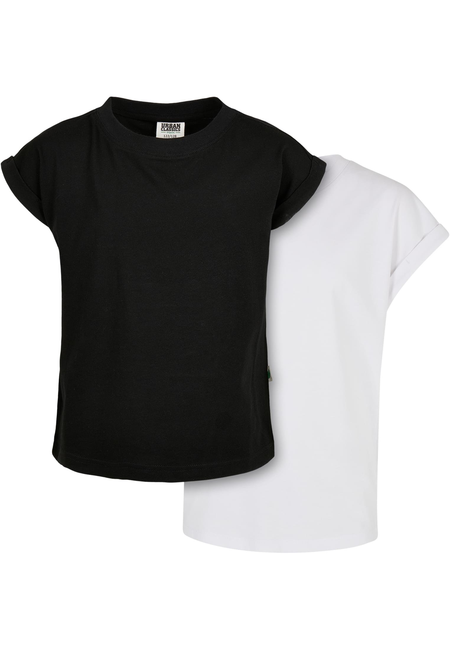 Girls' Organic T-Shirt With Extended Shoulder 2-Pack Black/White