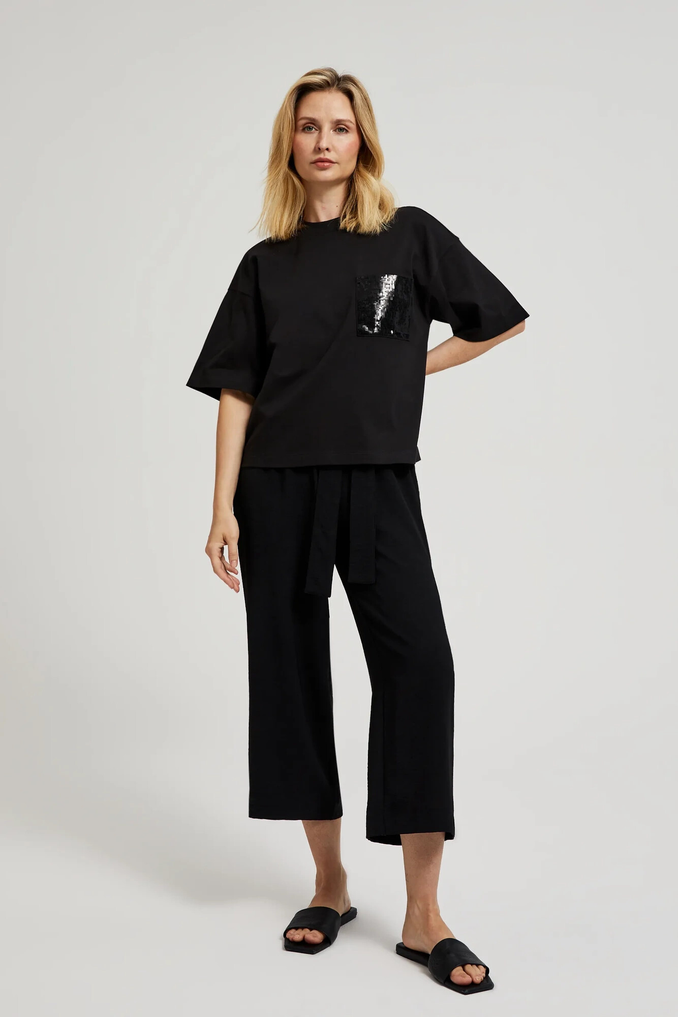 Women's T-shirt with sequins MOODO - black