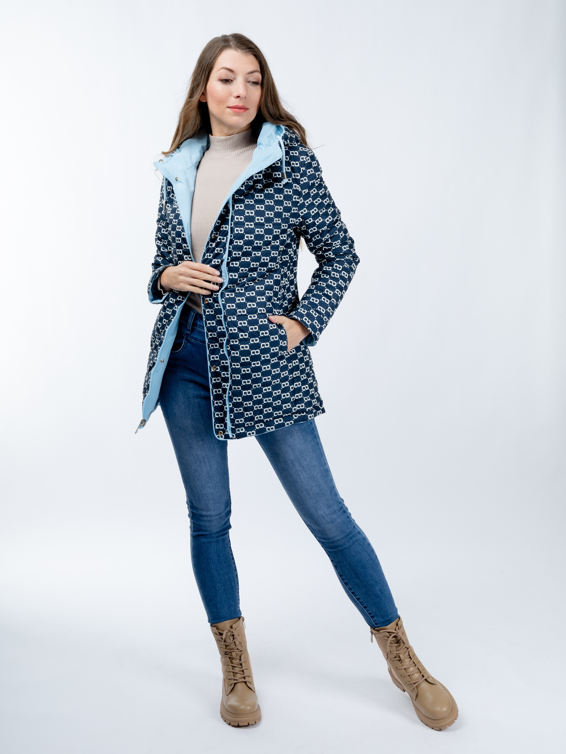 Women's reversible parka GLANO - light/dark blue