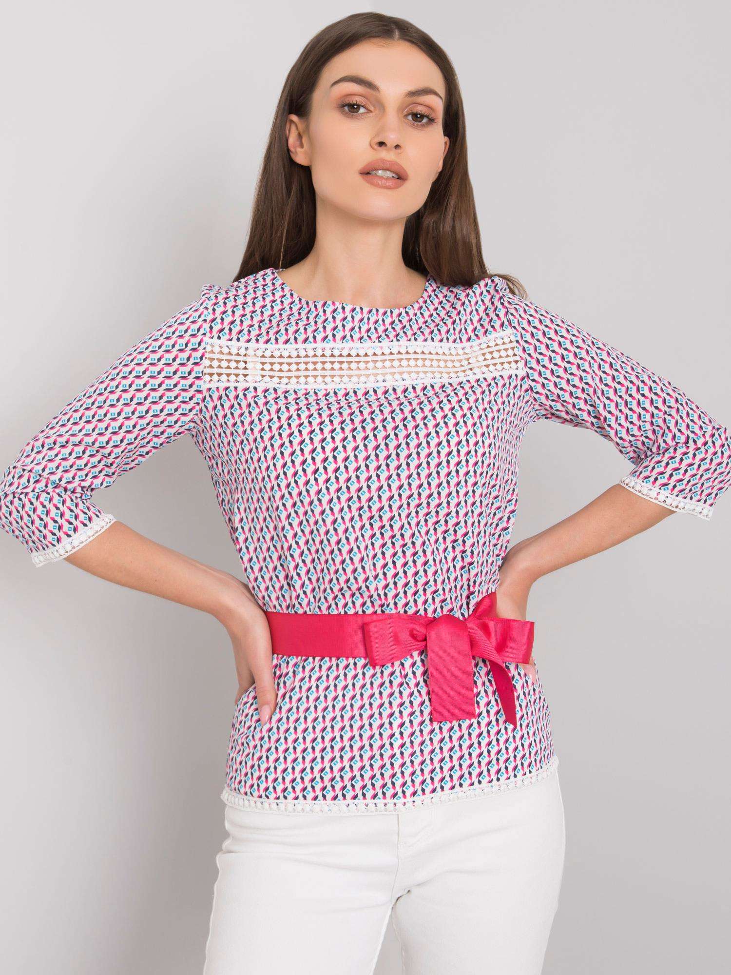 White And Pink Blouse With Colorful Patterns