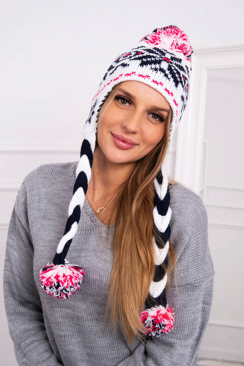 Beanie with braids Fabia K272 white+navy blue