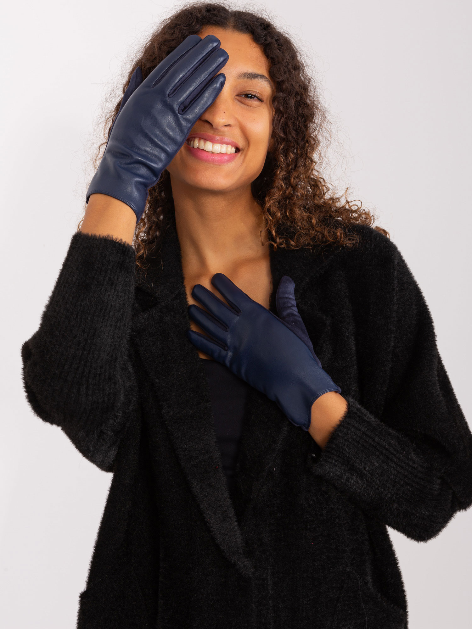 Levně Tmavě modré elegantní rukavice s eko kůží