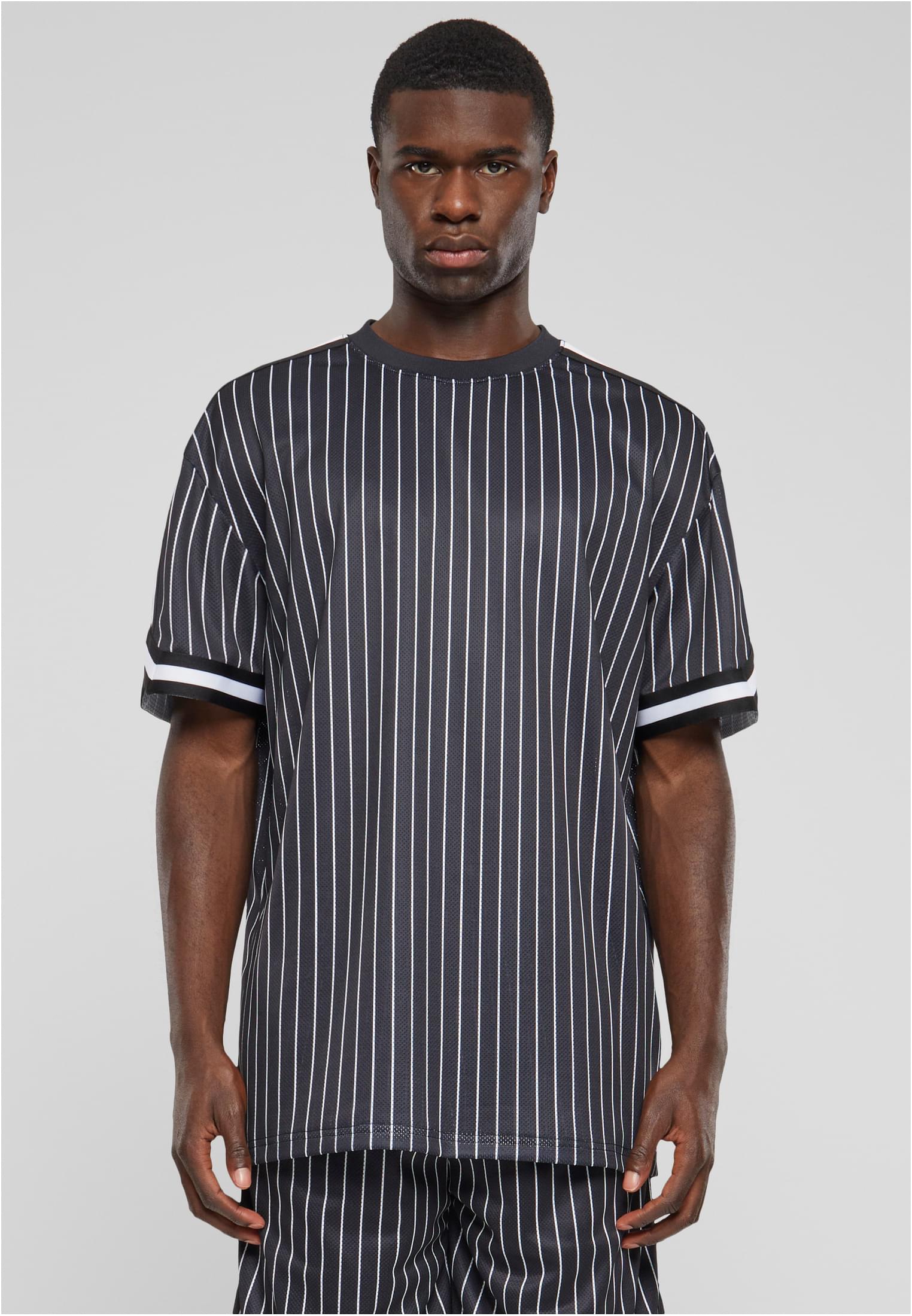Levně Pánské tričko Oversized Striped Mesh Tee - černo/bílé