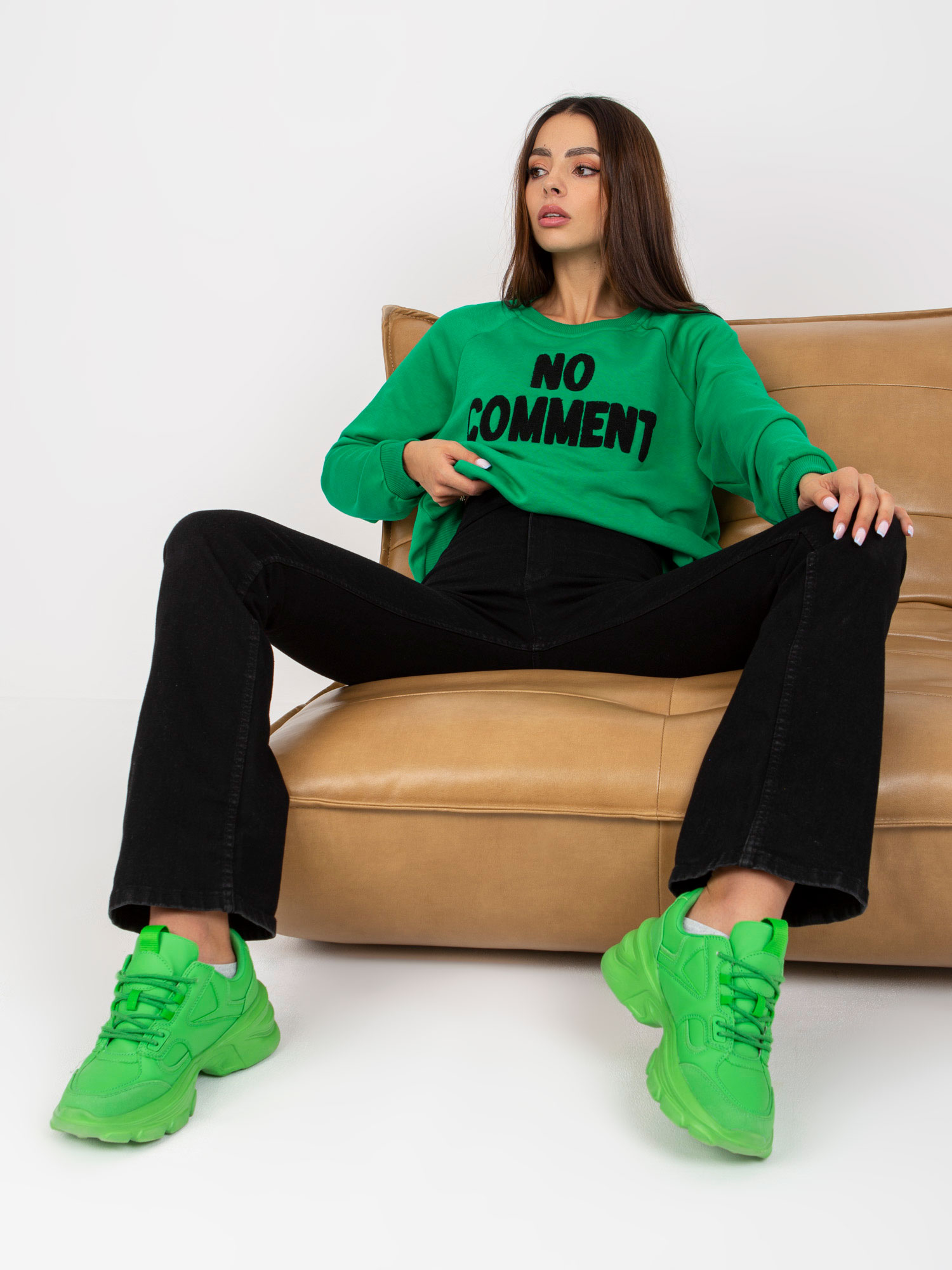 Green Cotton Sweatshirt RUE PARIS Without Hood