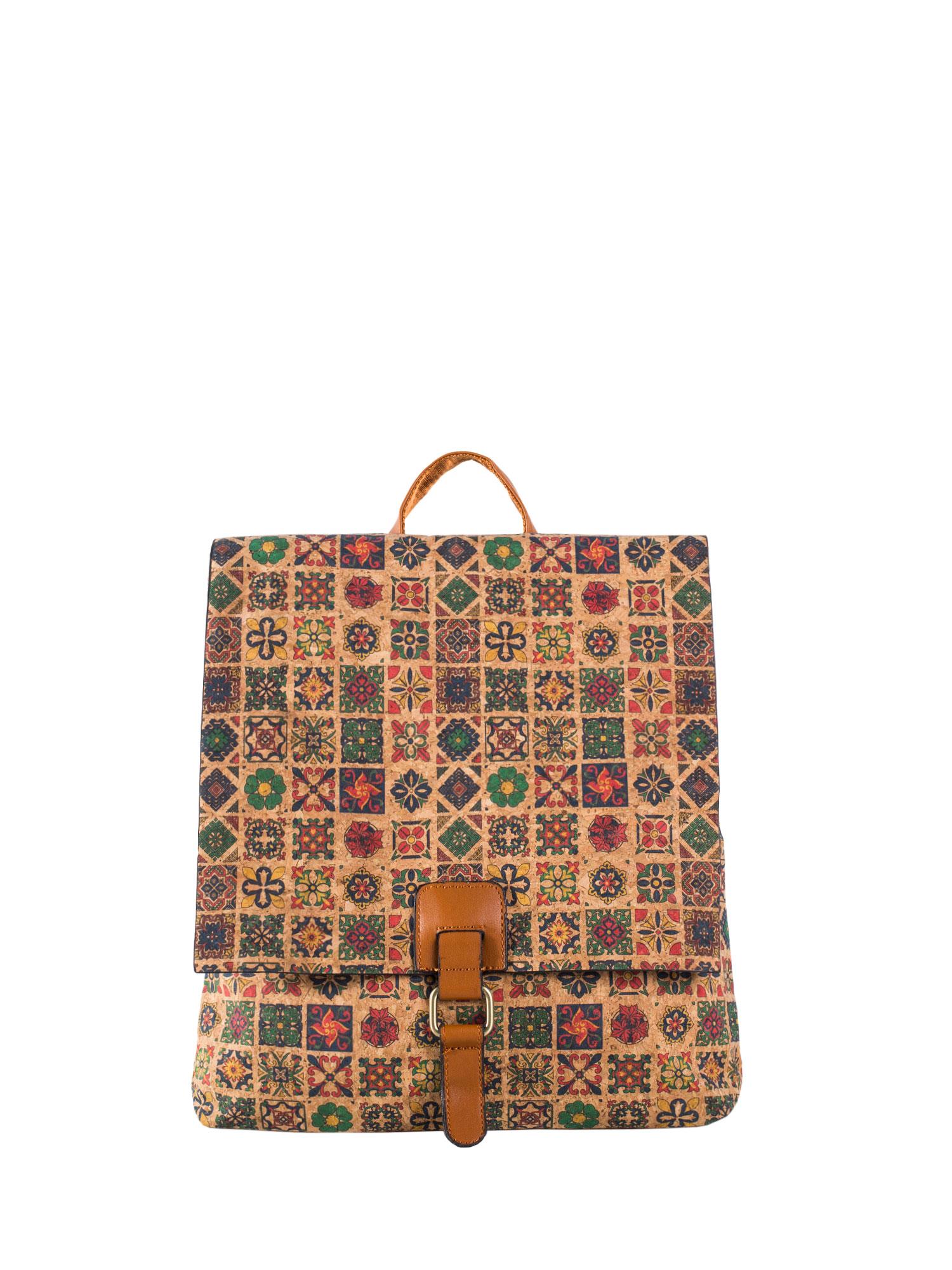 Red patterned cork backpack