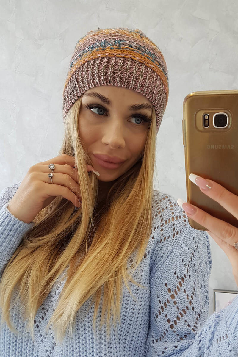 Cap with fleece Patrycja K254 mustard + brown