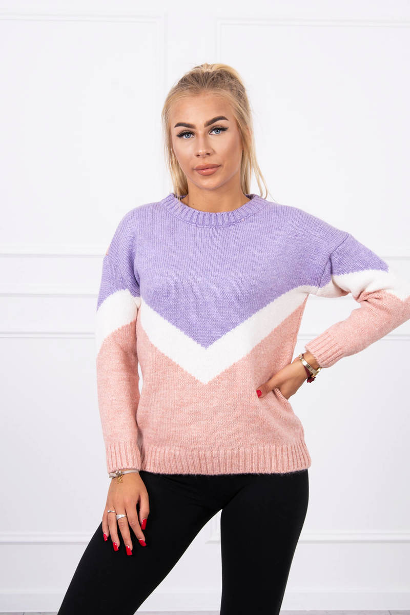 Sweater With Geometric Patterns Purple + Powder Pink