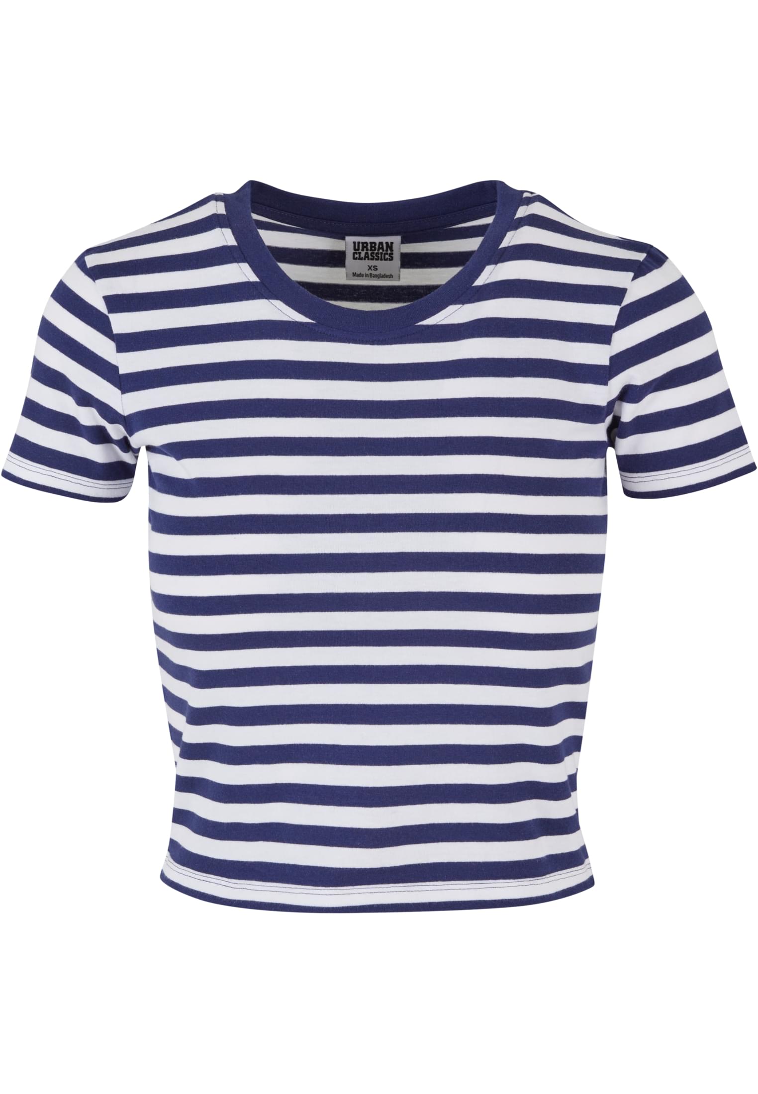 Women's short T-shirt with stripes white/navy blue
