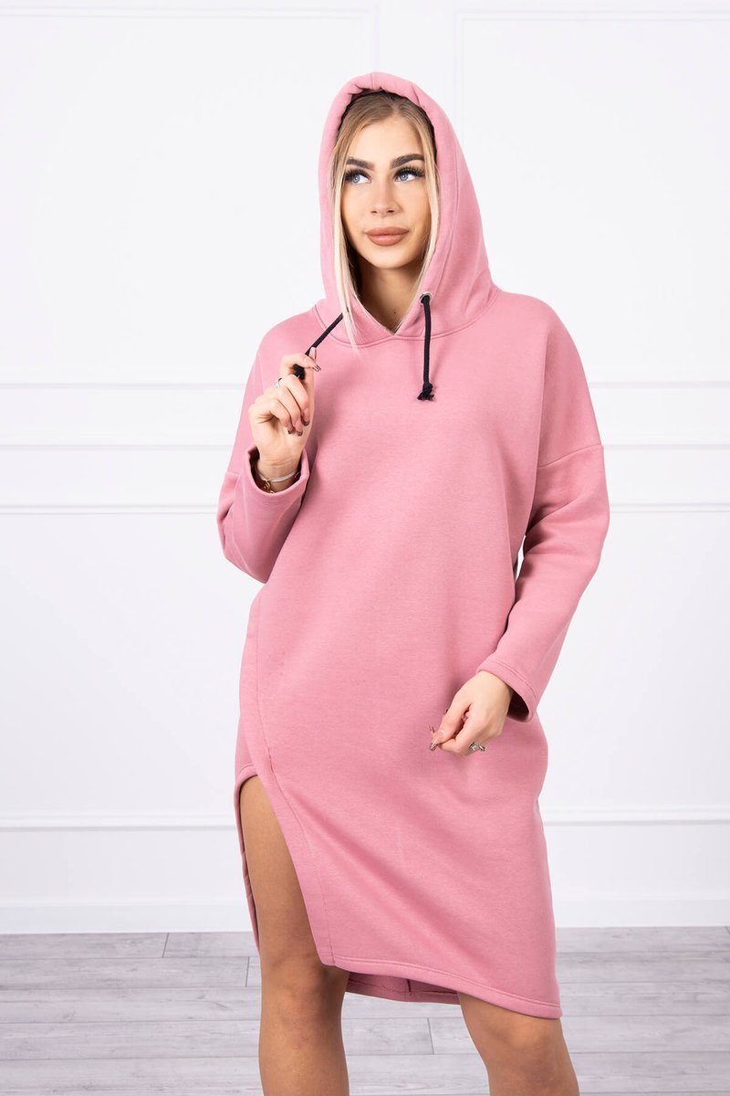 Dress With Hood And Slit On The Side Dark Pink