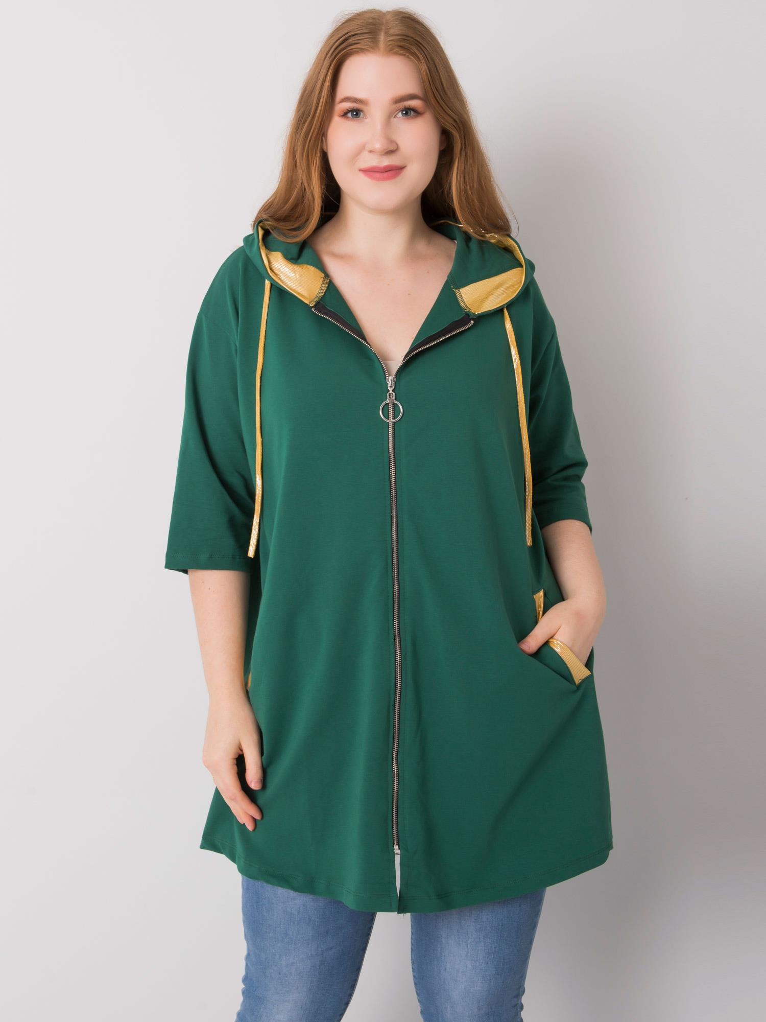 Dark Green Women's Sweatshirt Of A Larger Size With Zip Closure