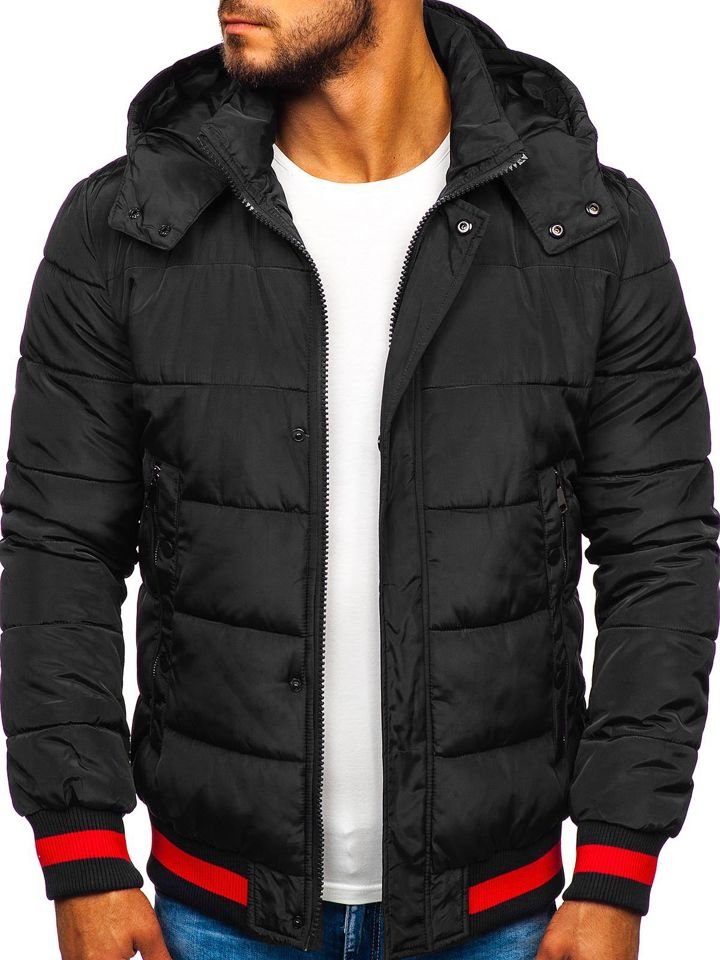 Men's Hooded Winter Jacket JK393 - Black,