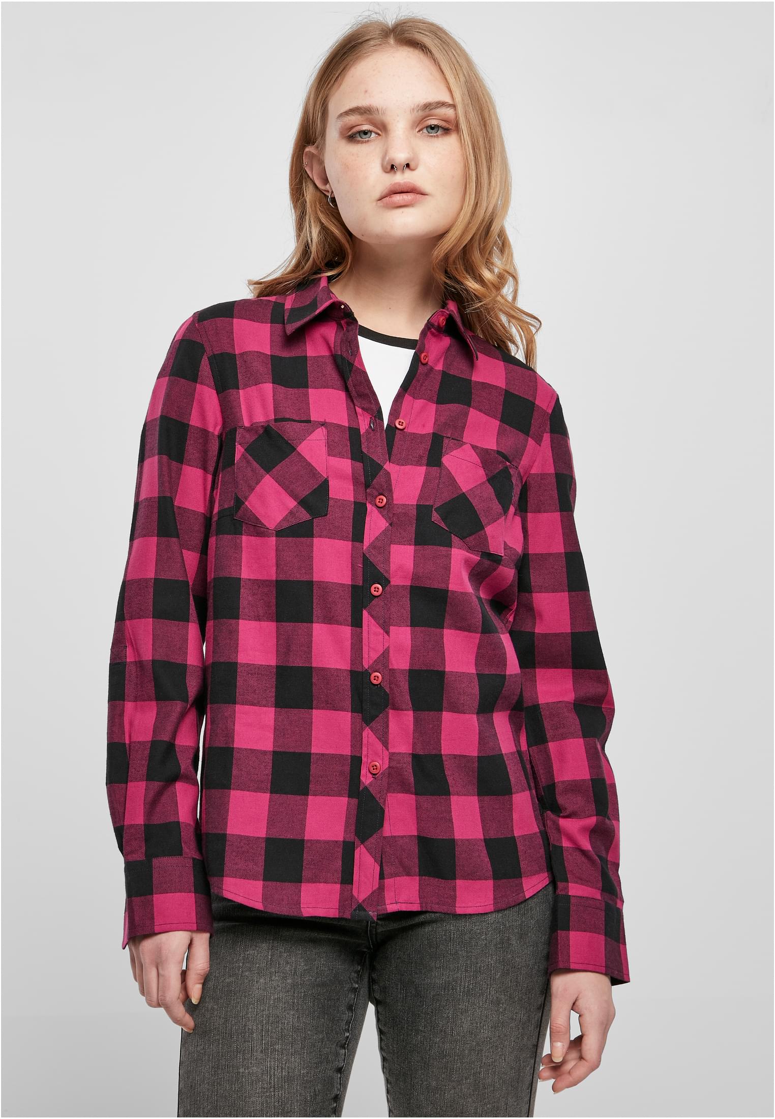 Ladies Turnup Checked Flanell Shirt Wildviolet/black