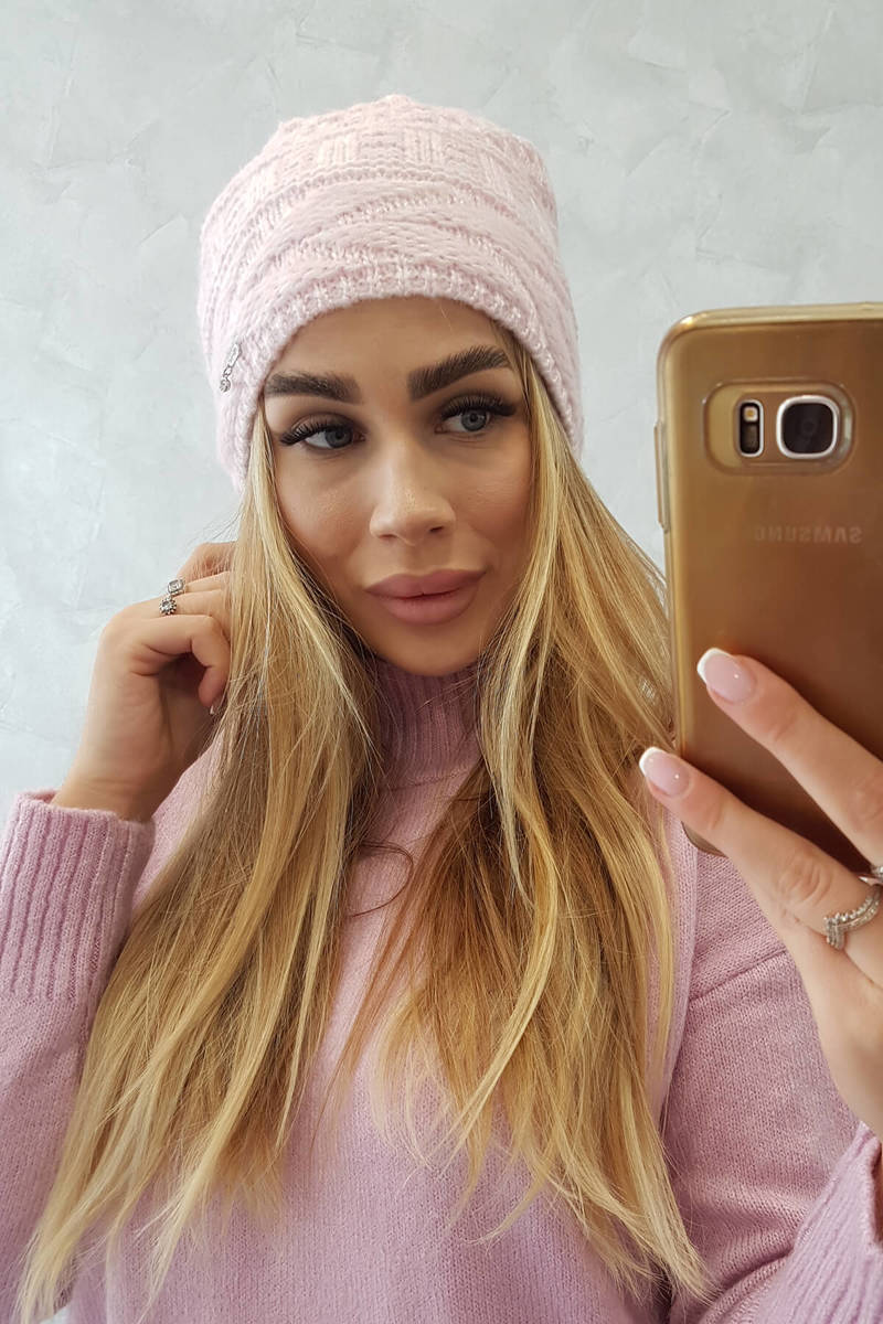 Beanie with fleece Edyta K298 powder pink