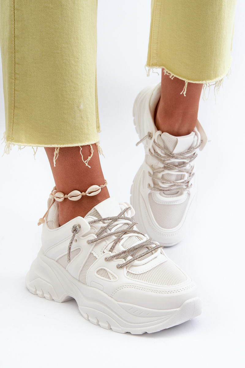 Women's sneakers on a massive sole with decorative lacing white Relissa