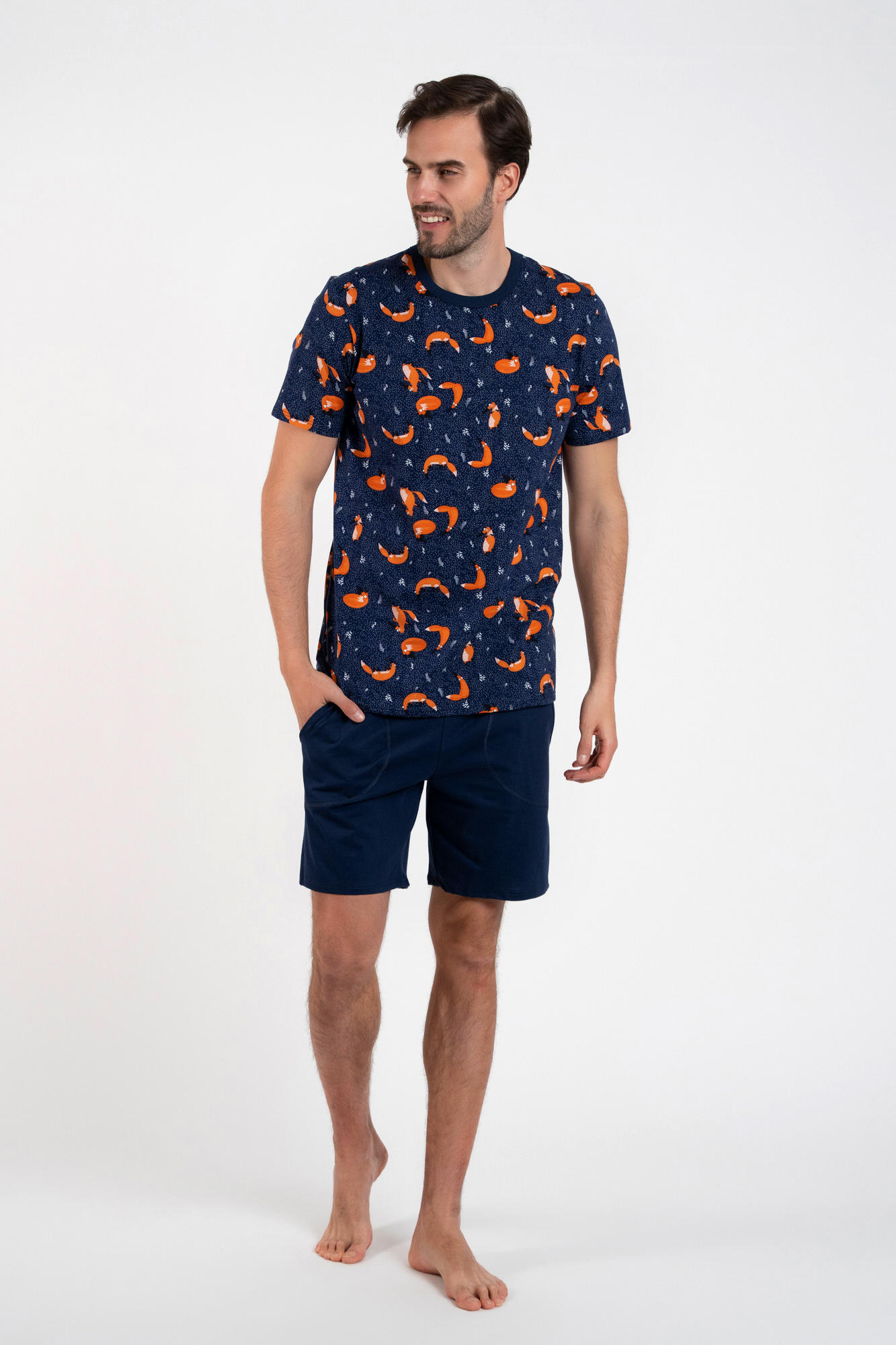 Men's Pyjamas Witalis, Short Sleeves, Shorts - Print/navy Blue