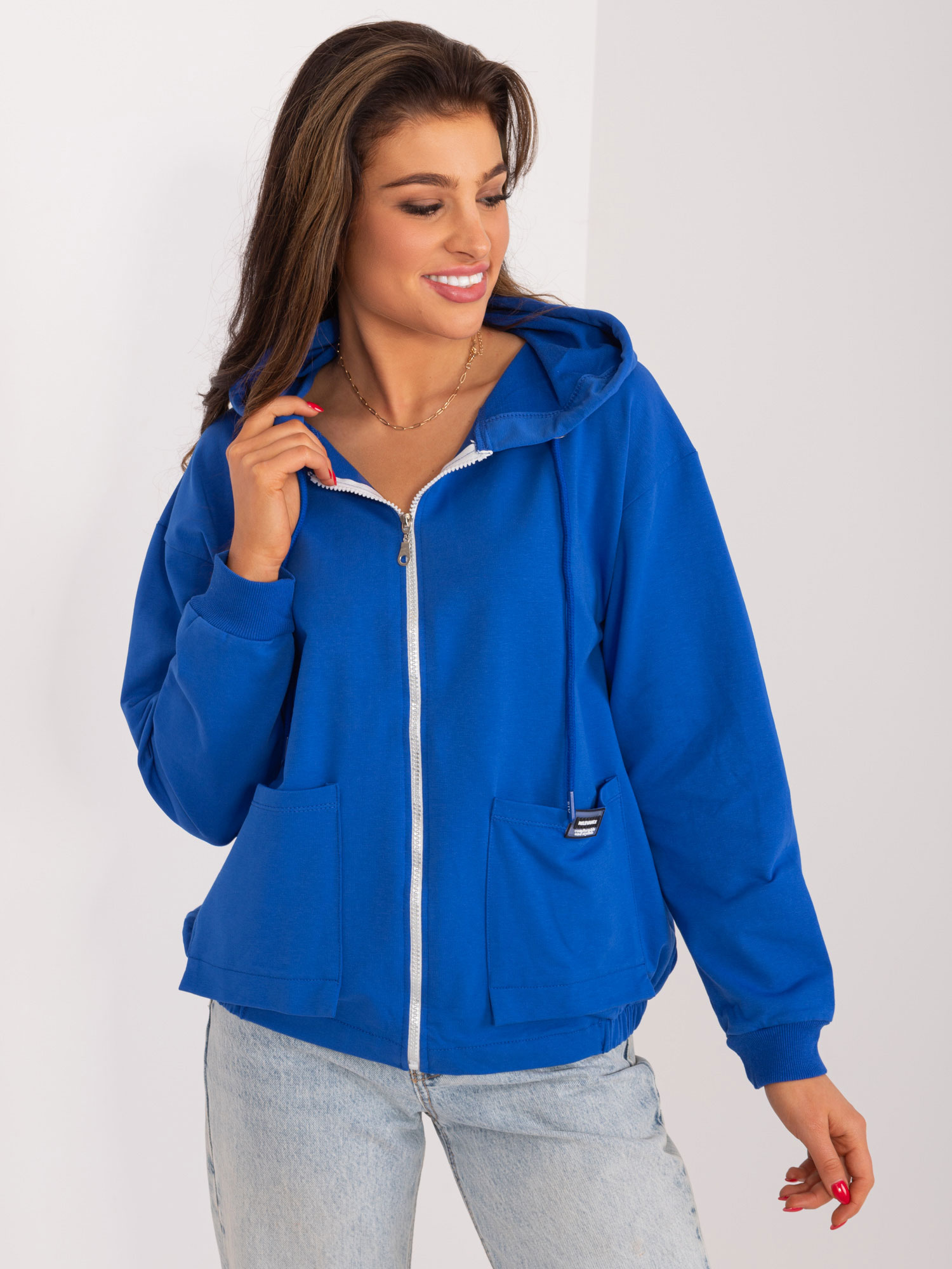 Women's cobalt cotton zip-up sweatshirt