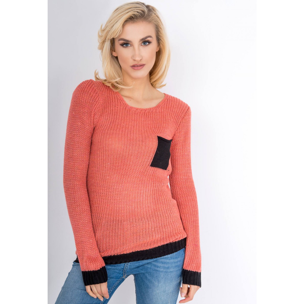 Comfortable women's sweater with a pocket - orange,