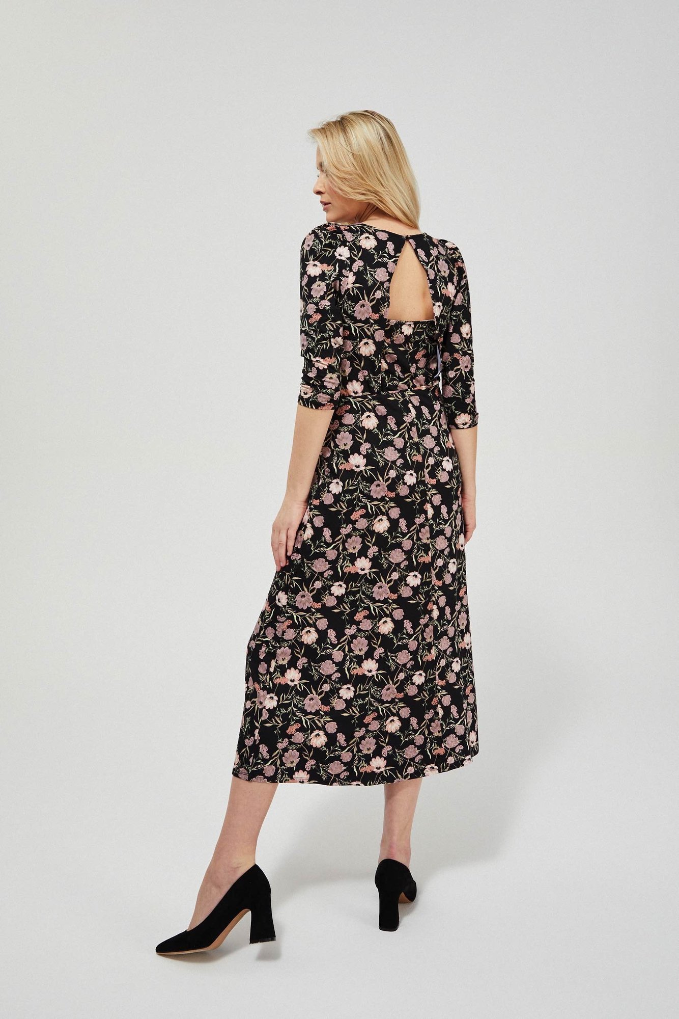 Marisse Floral Print Dress L-Su-3425 Black