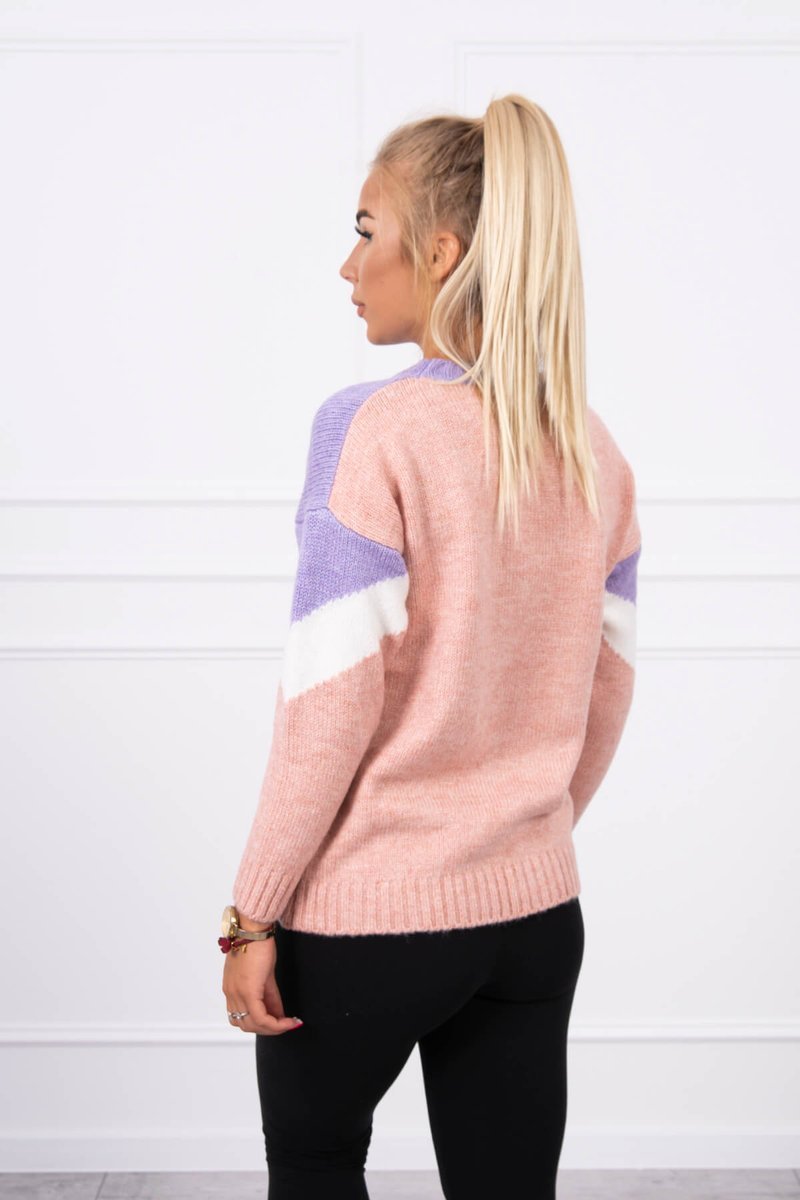 Pulover cu modele geometrice violet+pudra roz
