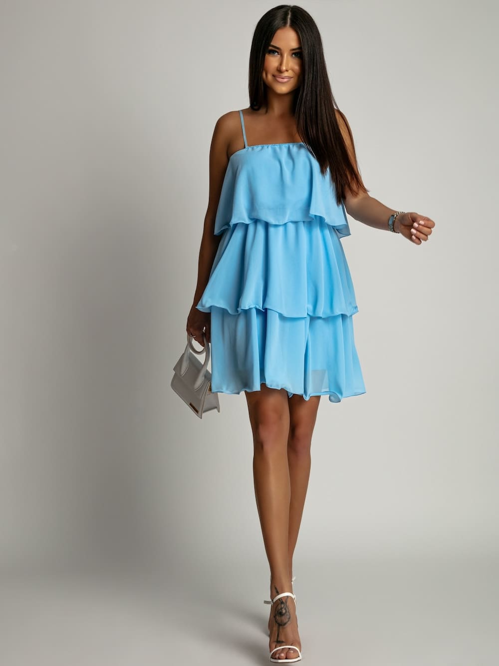 Women's Summer Dress With Ruffles - Light Blue