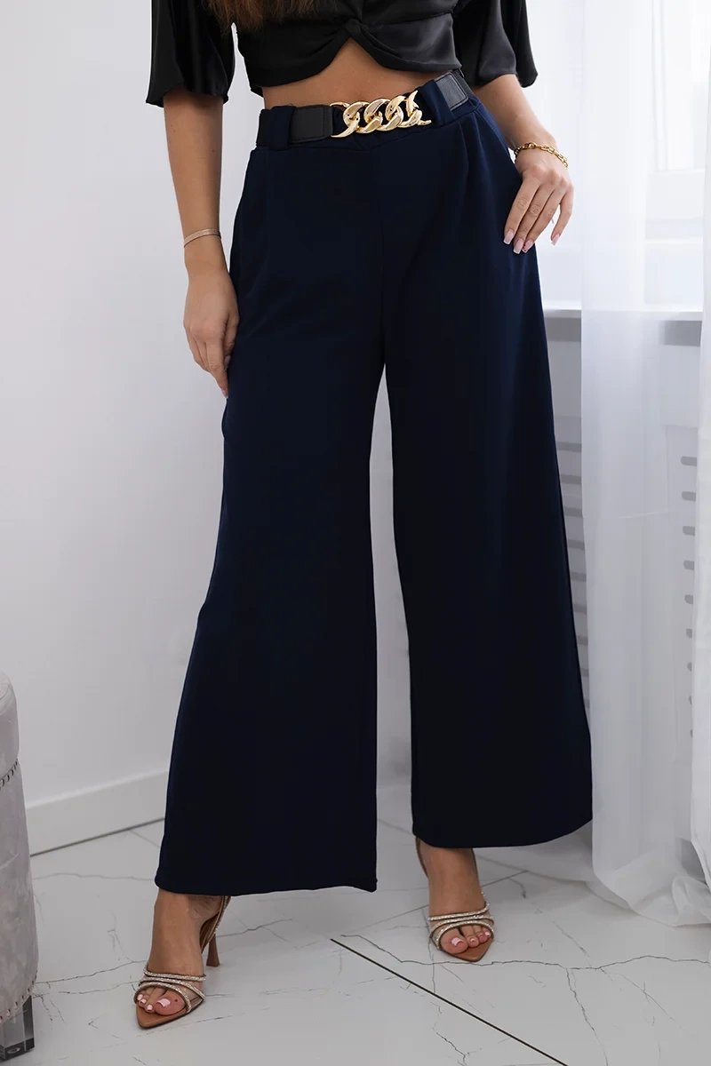 Wide-leg viscose trousers in navy blue