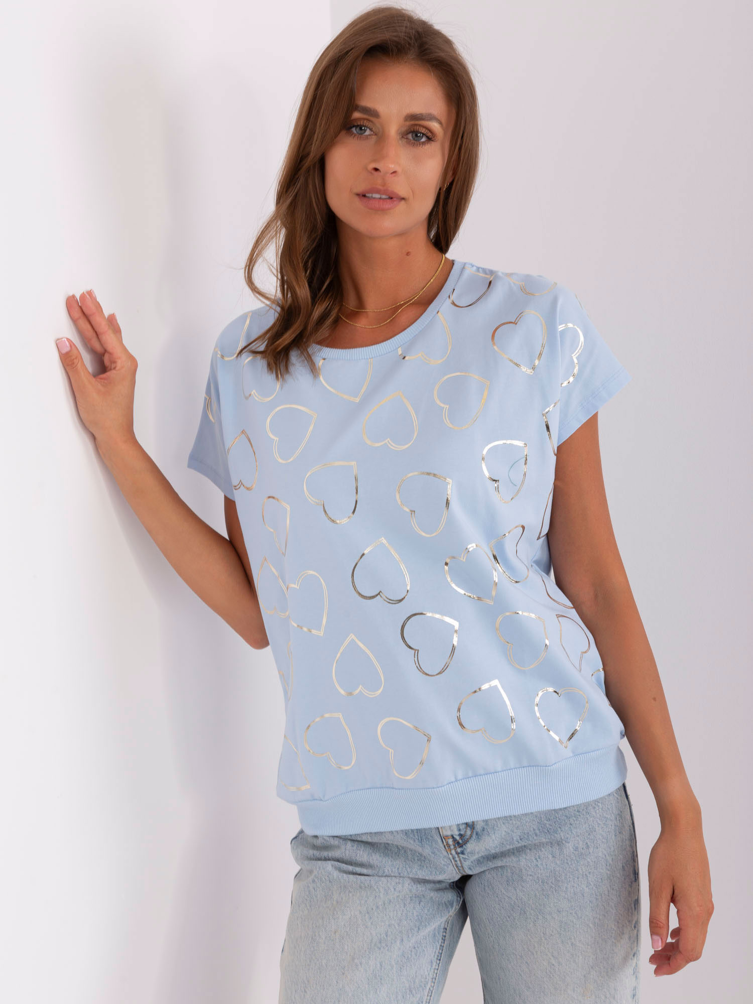 Light Blue Blouse With Heart Print