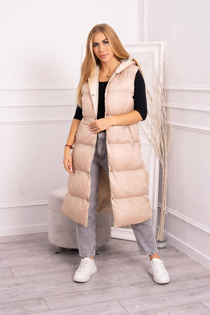 Quilted vest with hood beige