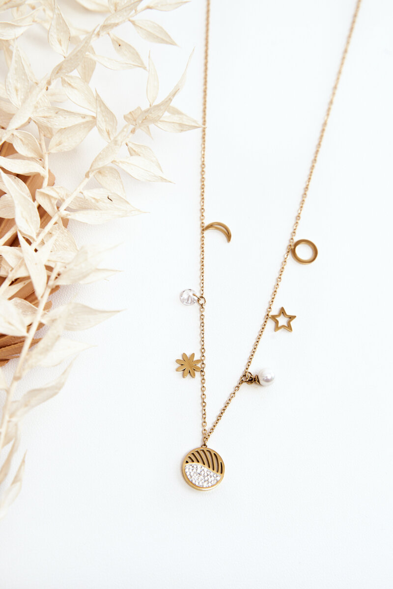 Women's chain with fashionable gold pendants