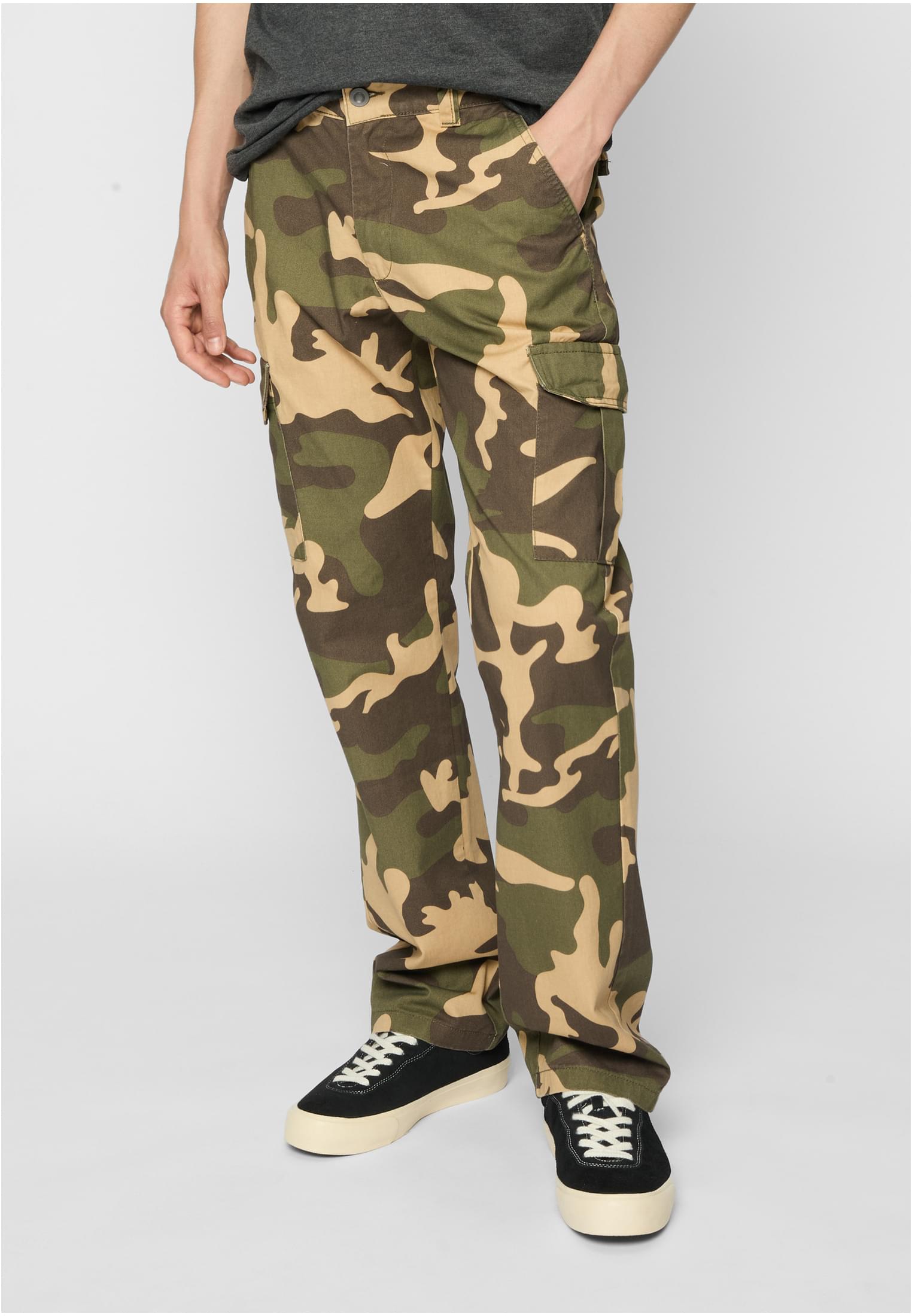 Pánské Kalhoty Straight Leg Camo Cargo Lesní/maskáčové